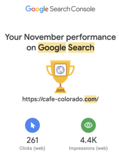 November 2022 Google Search performance for cafe-colorado.com
